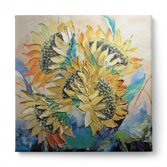 Tablou canvas, modern, cu Floarea soarelui in stil pictaura, pentru pensiune [3]