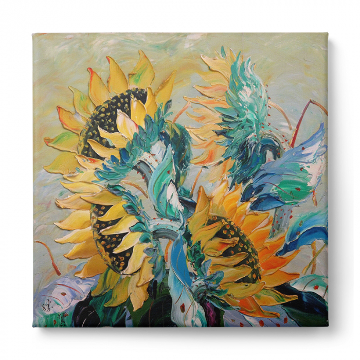 Tablou canvas, modern, cu Floarea soarelui in stil pictaura, pentru pensiune [4]
