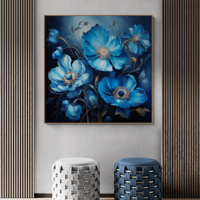 Tablou canvas, modern, cu flori albastre de camp, pentru living [1]