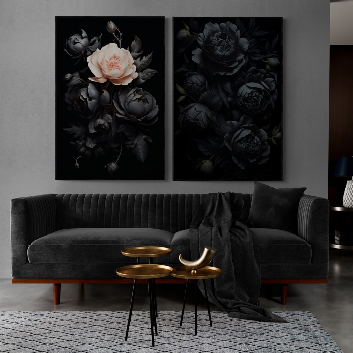 Tablou canvas, modern, cu flori, Bujori negri pentru hotel, birou [1]