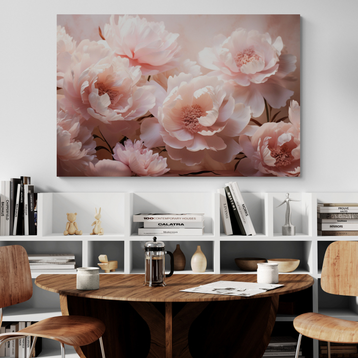 Tablou canvas, modern, cu flori, bujori roz, pentru birou [1]