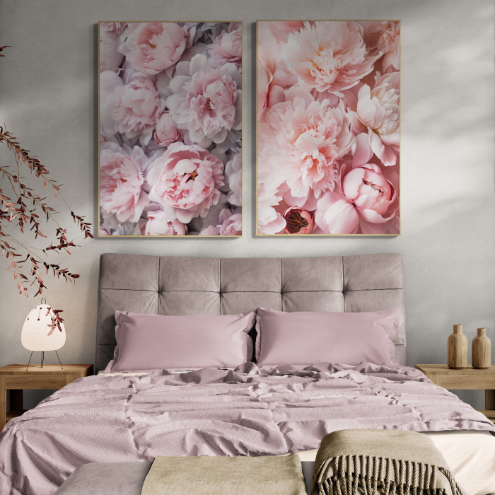 Tablou canvas, modern, cu flori, Bujori roz, pentru dormitor [1]
