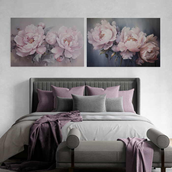 Tablou canvas, modern, cu flori, Bujori roz, pictat in stil abstract, pentru dormitor [1]
