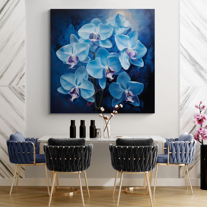 Tablou canvas, modern, cu flori de Orhidee albastra, stilizata, pentru bucatarie [1]