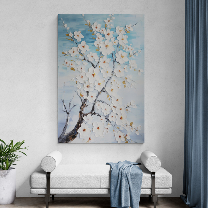 Tablou canvas, modern, cu flori flori de cires in stil pictat, pentru hol [1]