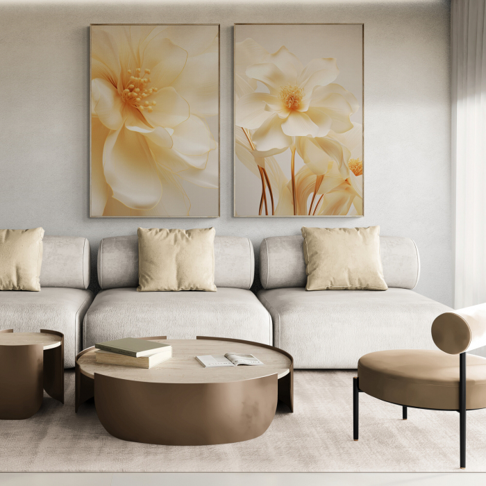 Tablou canvas, modern, cu flori in nuante de crem, pentru living, hol [1]
