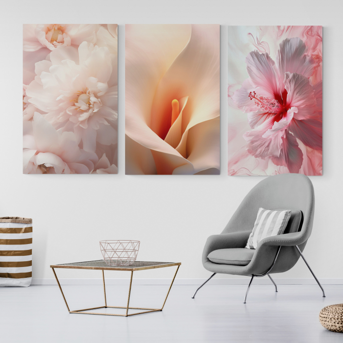 Tablou canvas, modern, cu flori in nuante de roz, pentru living [1]