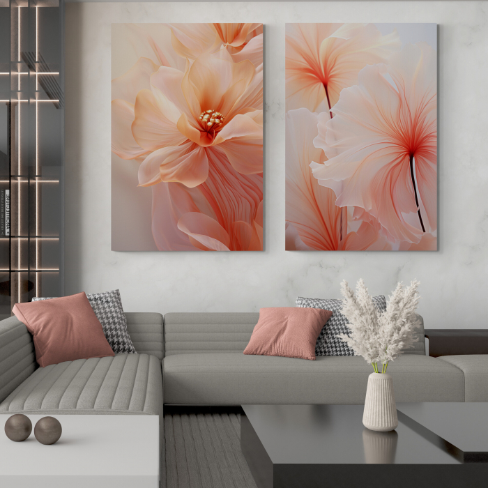 Tablou canvas, modern, cu flori in nuante de roz, pentru living, hol [1]