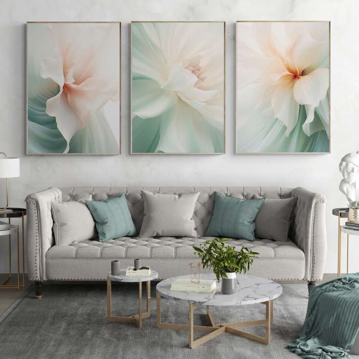 Tablou canvas, modern, cu flori in nuante de roz, turcuaz, pentru living, hol [1]