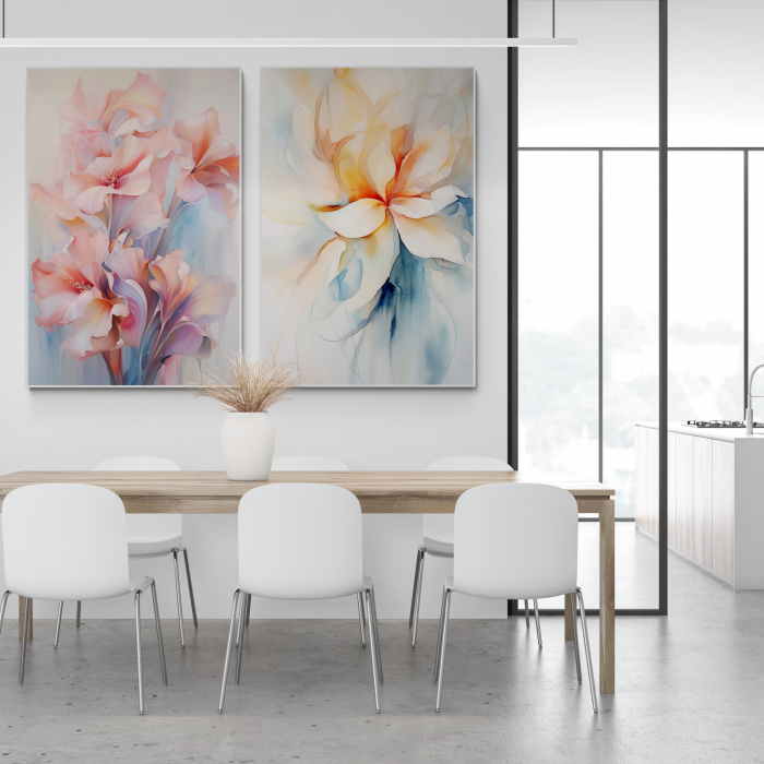 Tablou canvas, modern, cu flori in stil abstract, nuante de roz, pentru restaurant [1]