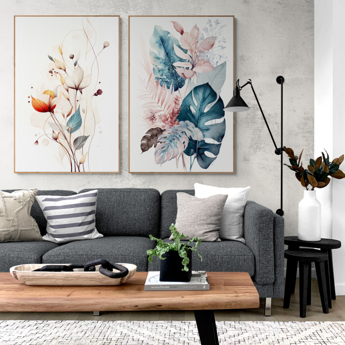 Tablou canvas, modern, cu flori in stil minimalist, pentru living [1]