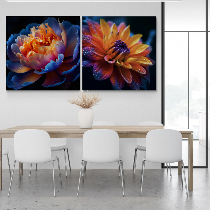 Tablou canvas, modern, cu Flori in stil realistic, nuante de portocaliu, pentru bucatarie [1]
