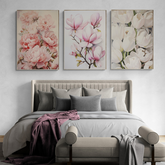 Tablou canvas, modern, cu flori, Lalele, Magnolie, Bujori, pentru pensiune [1]