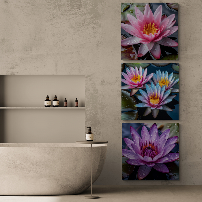 Tablou canvas, modern, cu Flori, Lotus roz, mov, pentru spa [3]