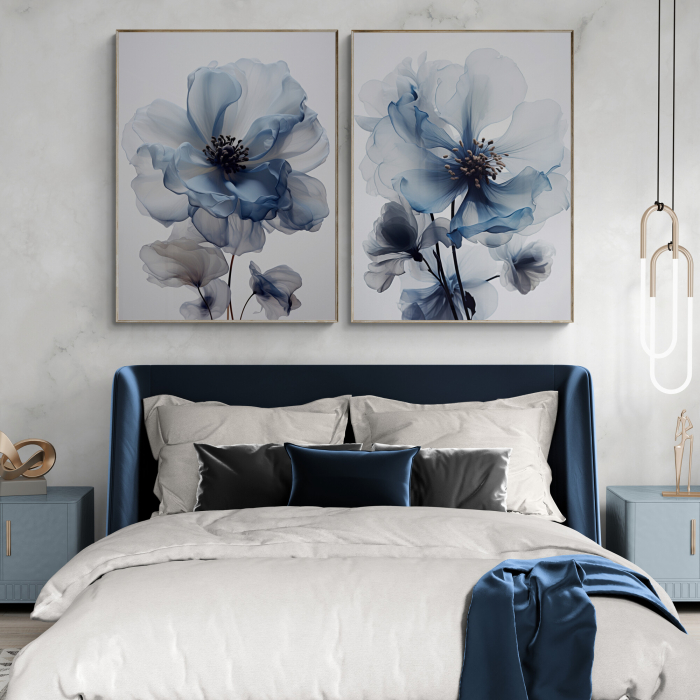 Tablou canvas, modern, cu flori, Maci in nuante de albastru, pentru birou [2]
