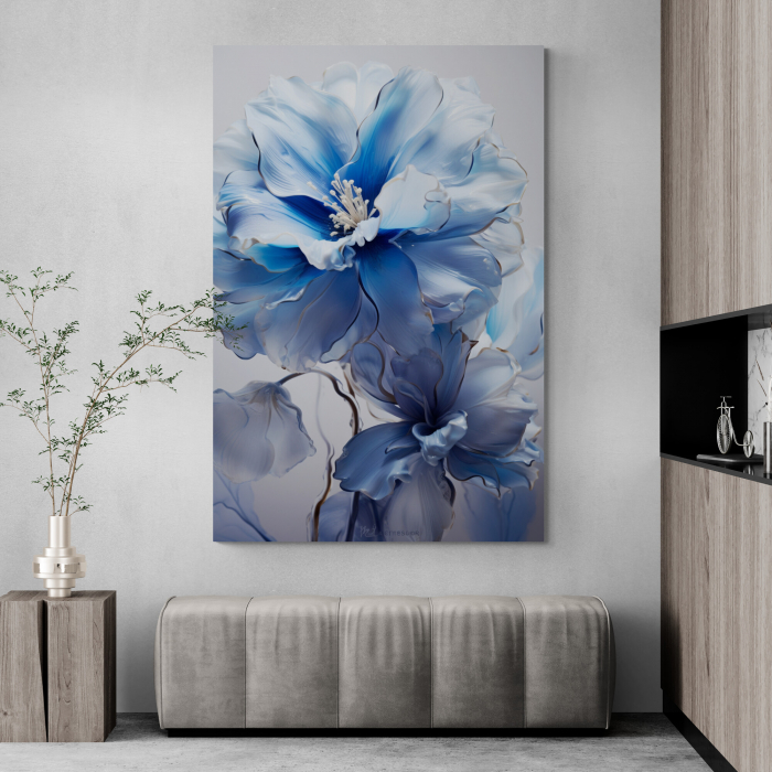 Tablou canvas, modern, cu flori, nuante de albastru, pentru hol, dormitor [1]