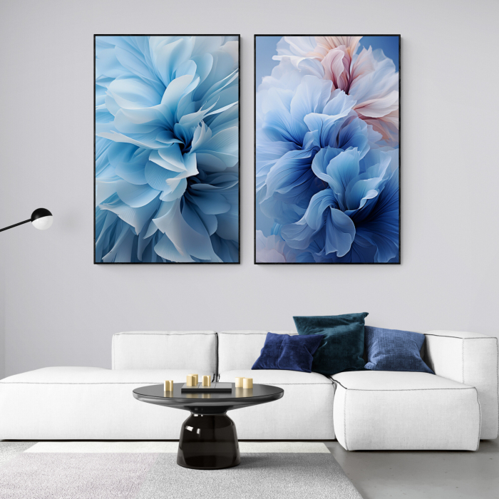 Tablou canvas, modern, cu flori, nuante de albastru, pentru living [1]