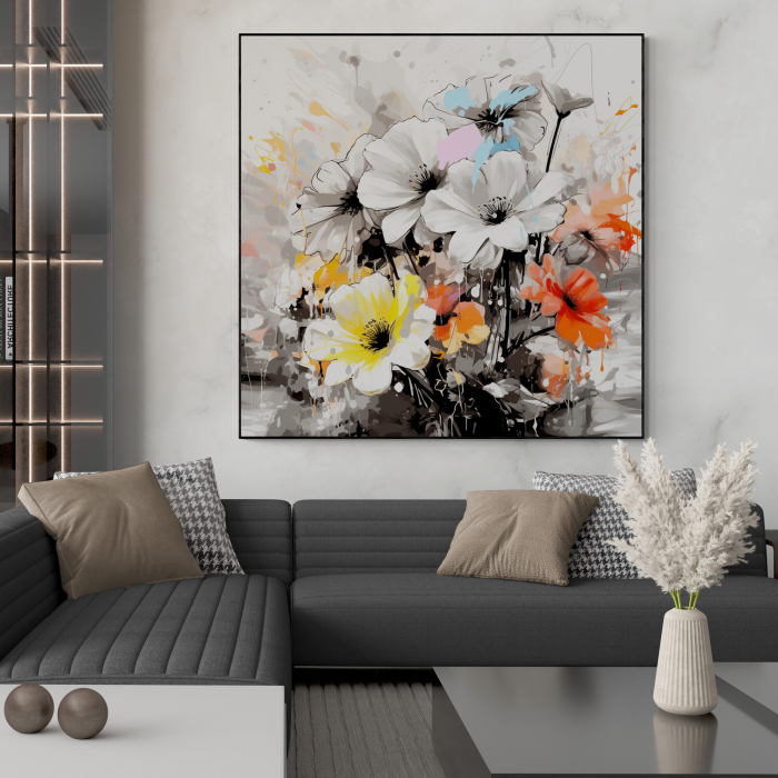 Tablou canvas, modern, cu flori pictate in stil abstract, pentru hotel [1]