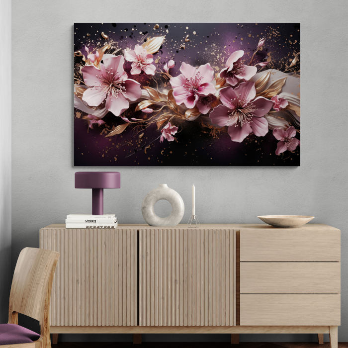 Tablou canvas, modern, cu flori roz, pentru hol, living [1]