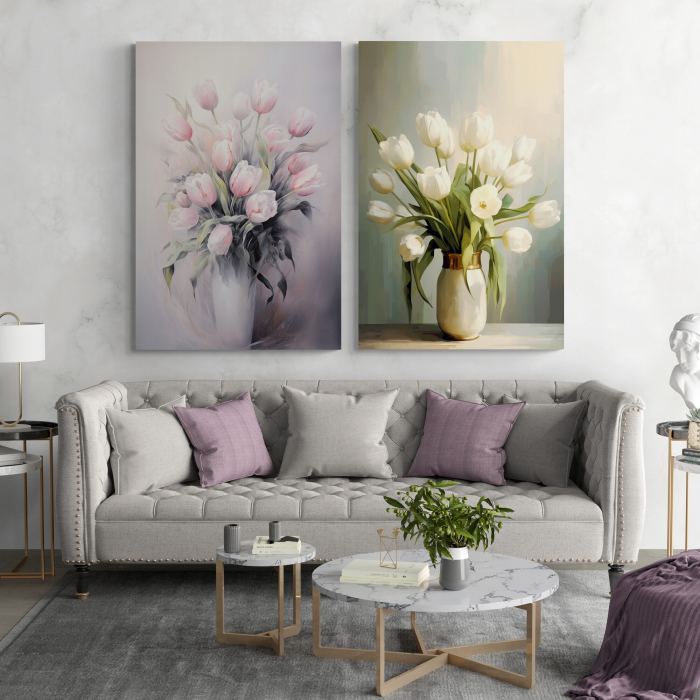 Tablou canvas, modern, cu flori, vaza cu Lalele , pentru living [1]