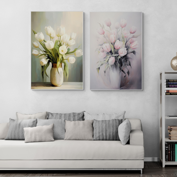 Tablou canvas, modern, cu flori, vaza cu Lalele , pentru living [2]