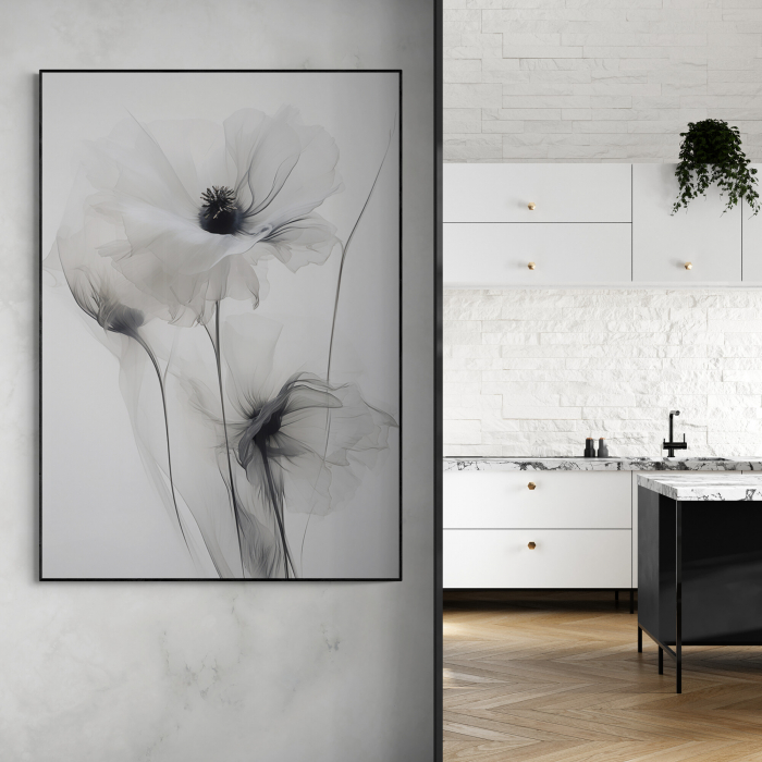 Tablou canvas, modern, cu flori, Maci in nuante de gri, pentru hol [1]