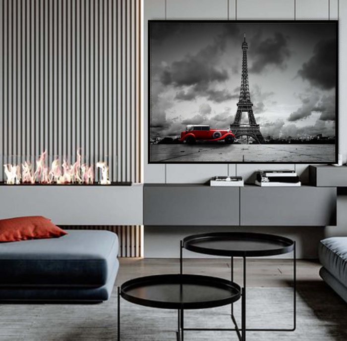 Tablou canvas modern cu Turnul Eiffel și mașini în stil abstract [1]