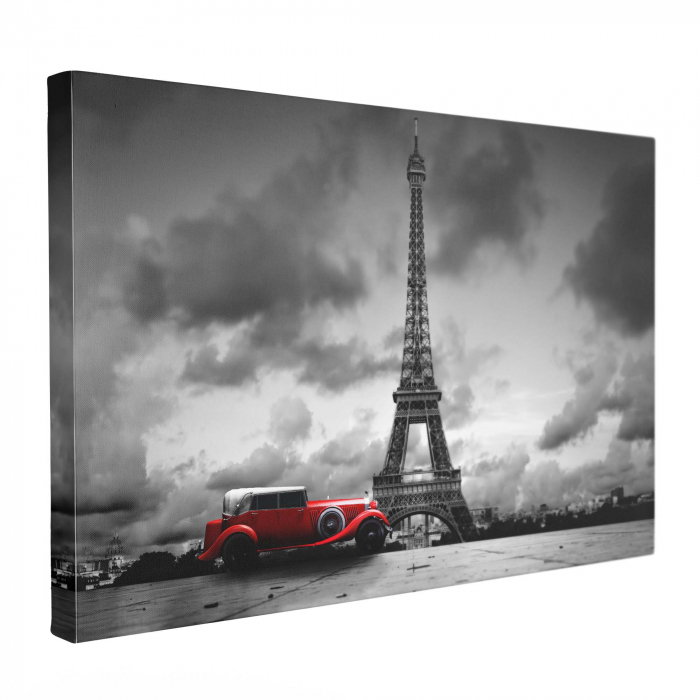 Tablou canvas modern cu Turnul Eiffel și mașini în stil abstract [2]