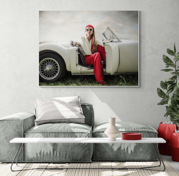 Tablou canvas abstract cu mașini retro în culori vibrante [1]