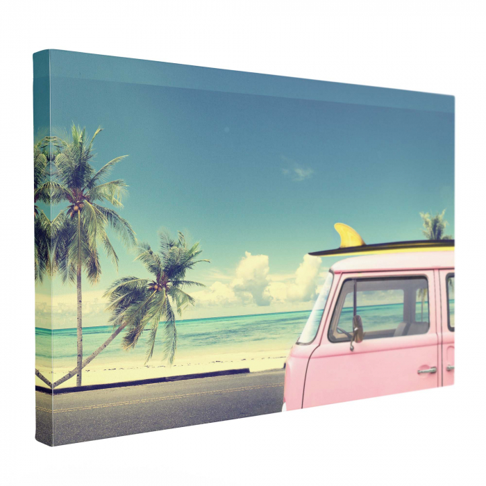 Tablou canvas modern cu mașini retro și palmieri pentru hol sau baie [2]
