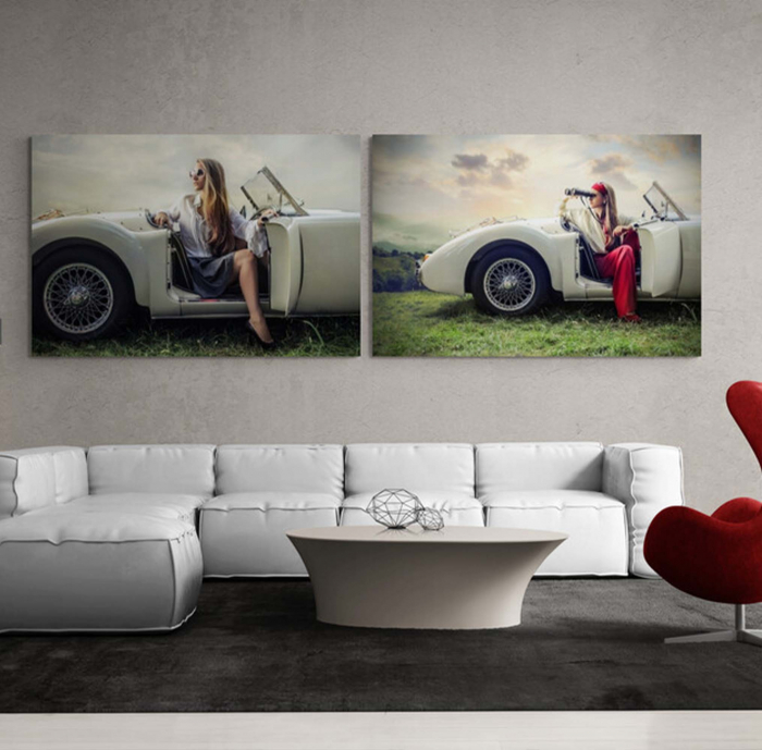 Tablou abstract modern cu mașini pe canvas pentru living [1]
