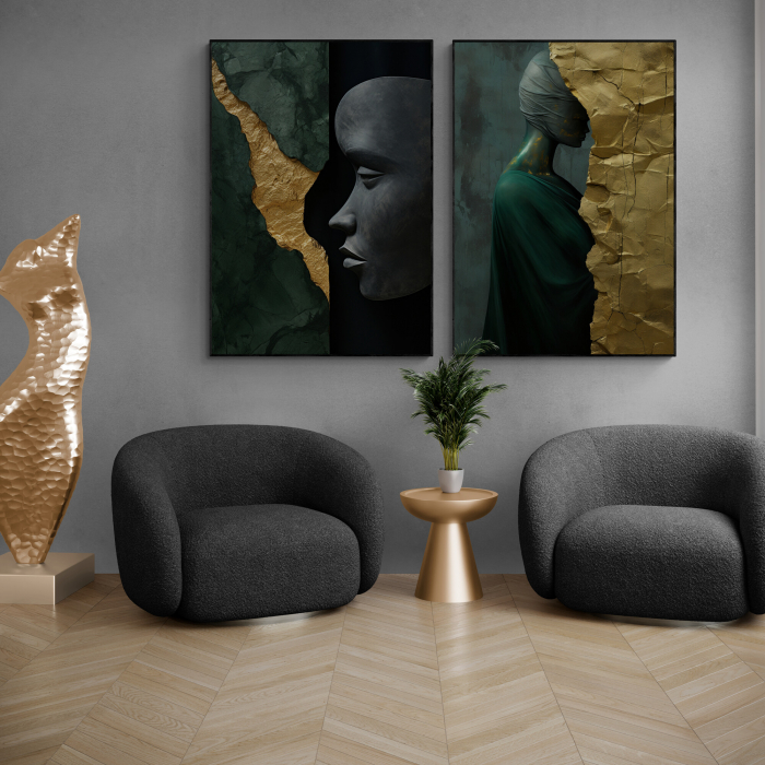 Tablou canvas, modern, deosebit, siluete, in stil abstract, nuante de verde smarald, pentru living [2]