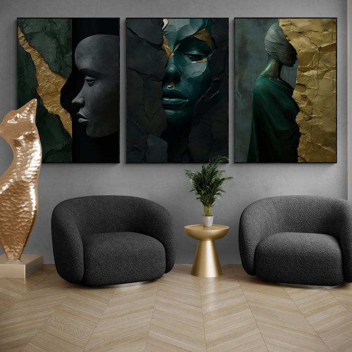 Tablou canvas, modern, deosebit, siluete, in stil abstract, nuante de verde smarald, pentru living [1]