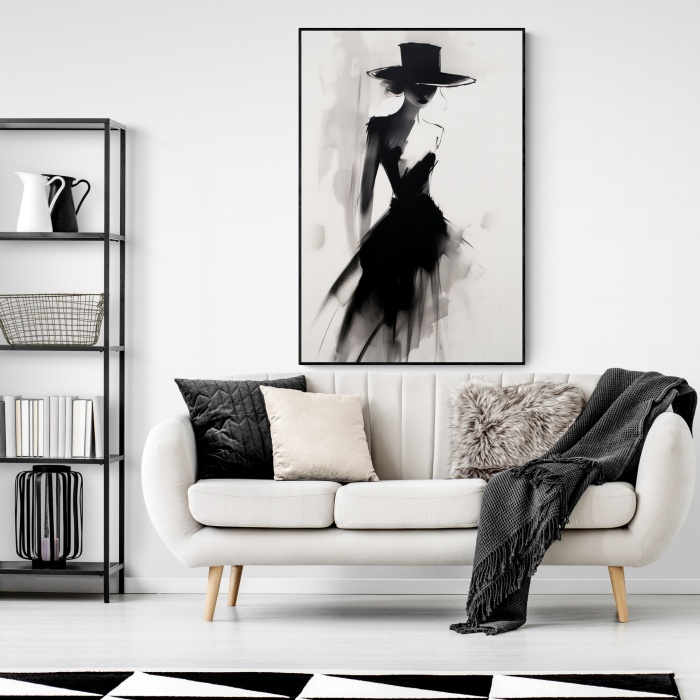 Tablou canvas, modern, femeie eleganta, fashion in stil abstract, nuante alb negru, pentru birou [1]
