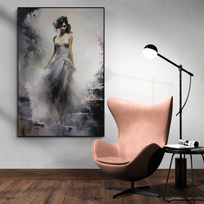 Tablou canvas, modern, femeie eleganta, fashionin, stil abstract, nuante de gri, pentru hotel [1]