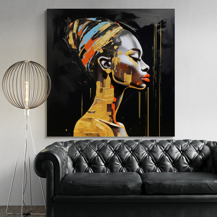 Tablou canvas, modern, femeie fashion, stil abstract, nuante galben, negru, pentru birou [1]