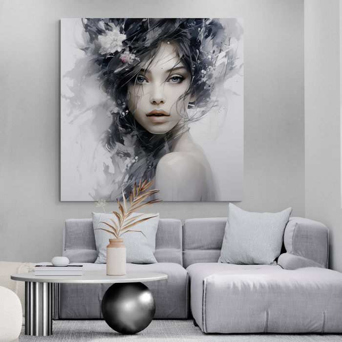 Tablou canvas, modern, femeie fashion, stil abstract, nuante gri, negru, pentru dormitor [1]