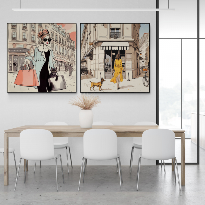 Tablou canvas, modern, femeie fashionin, stil abstract, nuante de crem, pentru showroom [1]
