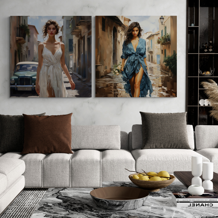 Tablou canvas, modern, femeie fashionin, stil abstract, nuante de maro pentru cafenea [1]
