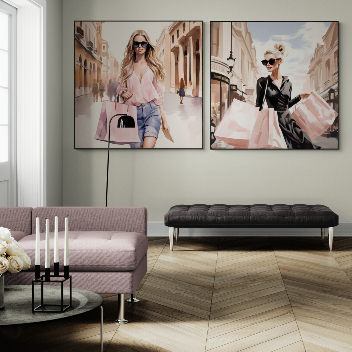 Tablou canvas, modern, femeie fashionin, stil abstract, nuante de roz, pentru showroom [1]