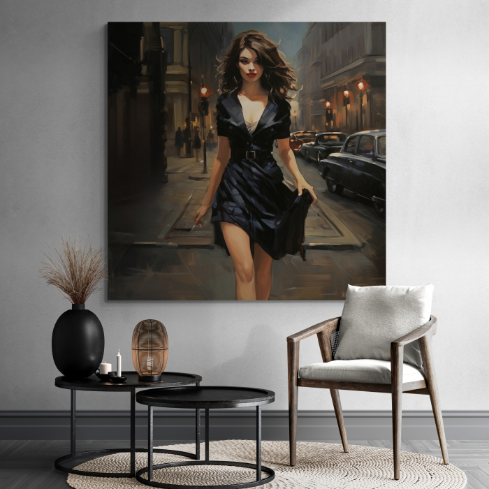 Tablou canvas, modern, femeie fashionin, stil abstract, nuante negru, pentru hol [1]