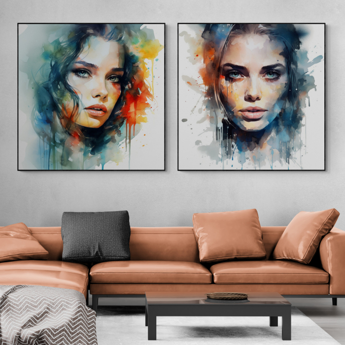 Tablou canvas, modern, femeie fashion, stil abstract, nuante portocaliu si negru, pentru living [1]