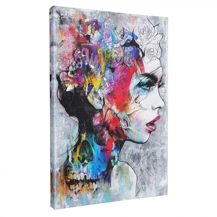 Tablou canvas, modern, femeie, flori in cap, multicolor, pentru sufragerie, 70 x 90 cm [2]