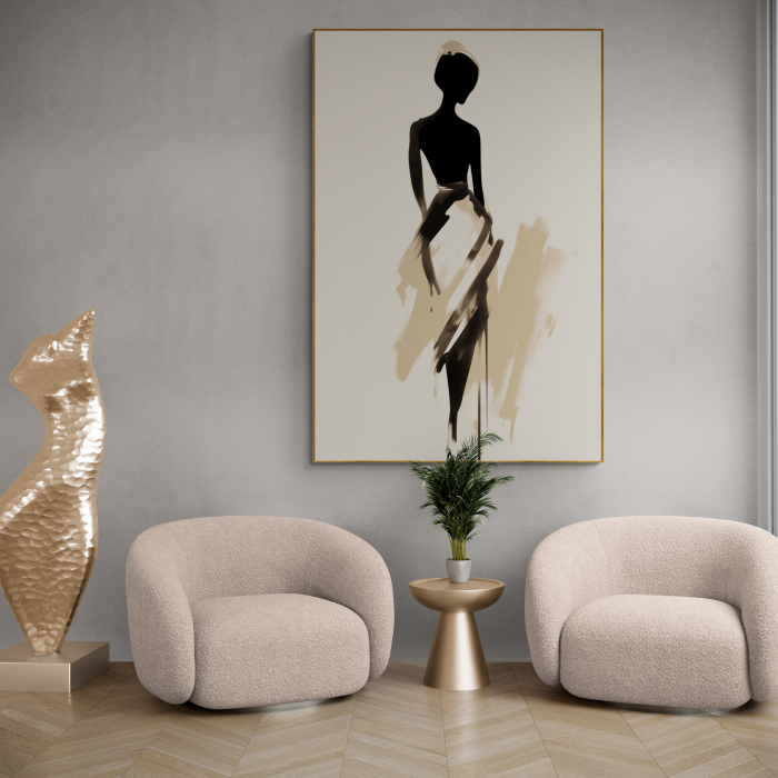 Tablou canvas, modern, femeie in rochie eleganta, fashionin, stil abstract, nuante de crem pentru hol [1]