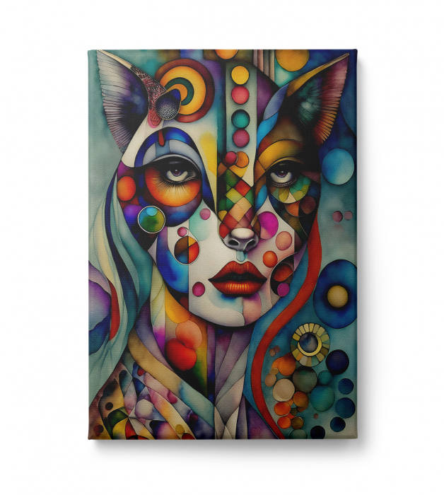 Tablou canvas, modern,femeie-pisica, pentru living [1]