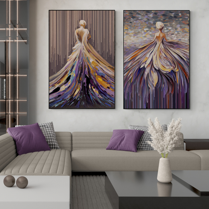 Tablou canvas, modern, femeie senzuala, fashionin, stil abstract, nuante de mov, pentru hotel [1]