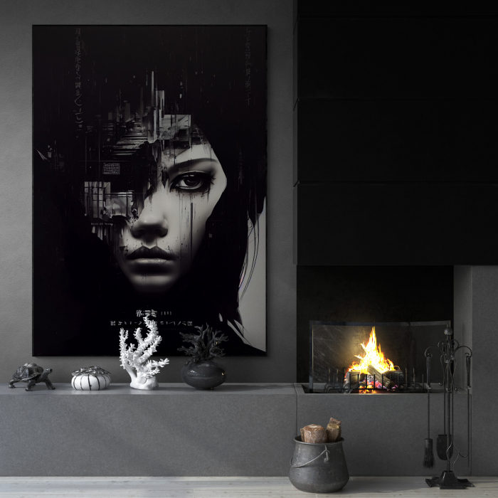 Tablou canvas, modern, femeie senzuala in dubla expunere, in nuante de negru, pentru hotel [1]