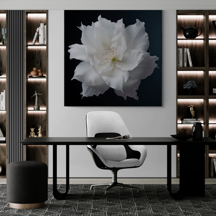 Tablou canvas, modern, Floare alba pe fundal negru, pentru living, birou [1]