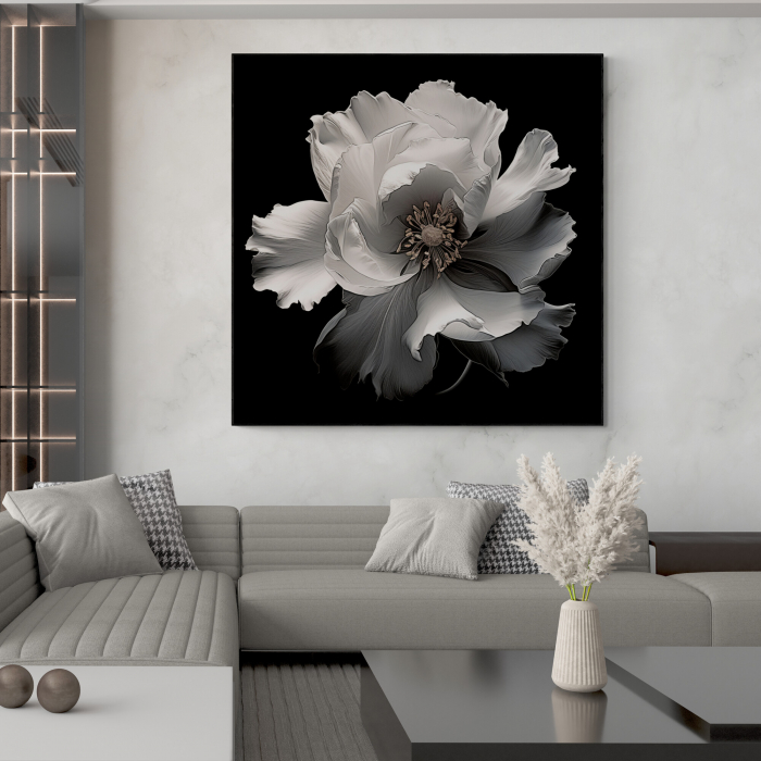 Tablou canvas, modern, Floare alba pe fundal negru, pentru living, hol [1]