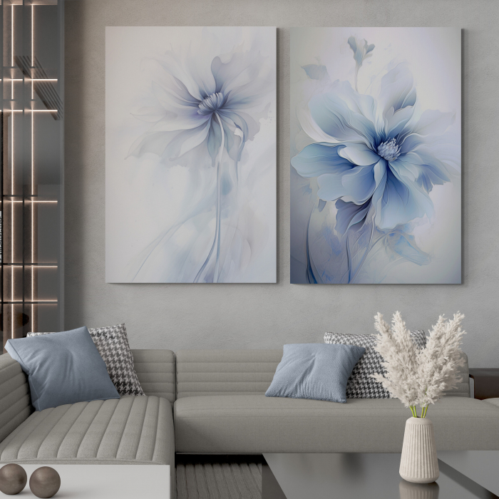 Tablou canvas, modern, floare nuante de albastru, pentru living, hotel [1]